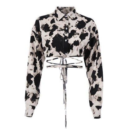 Women's Long Sleeve Tie Dye Lapel French Style Top MuddyStock
