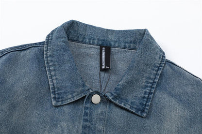 European And American Style Stitching PU Leather Sleeve Denim Jacket For Women null