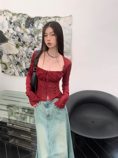 Long Sleeved Lace Up Corset Slimming Top for women MuddyStock