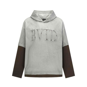 Retro embroidered letter color blocked hoodie for men | MuddyStock Originals Gray