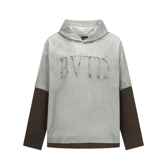 Retro embroidered letter color blocked hoodie for men | MuddyStock Originals Gray MuddyStock