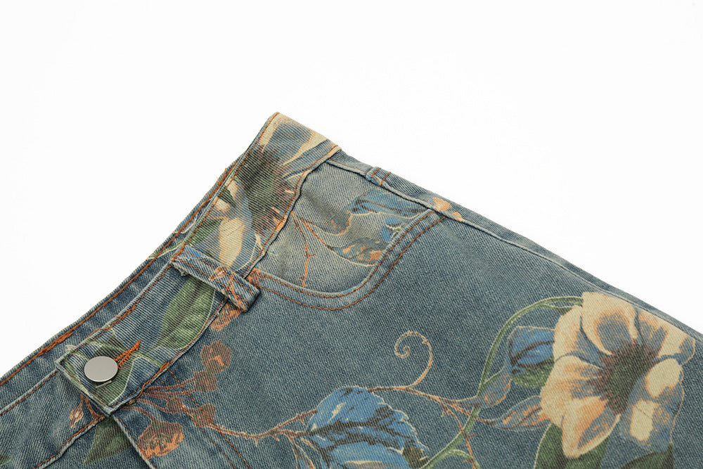 Men's Printed Niche Loose Wide Leg Denim Trousers MuddyStock