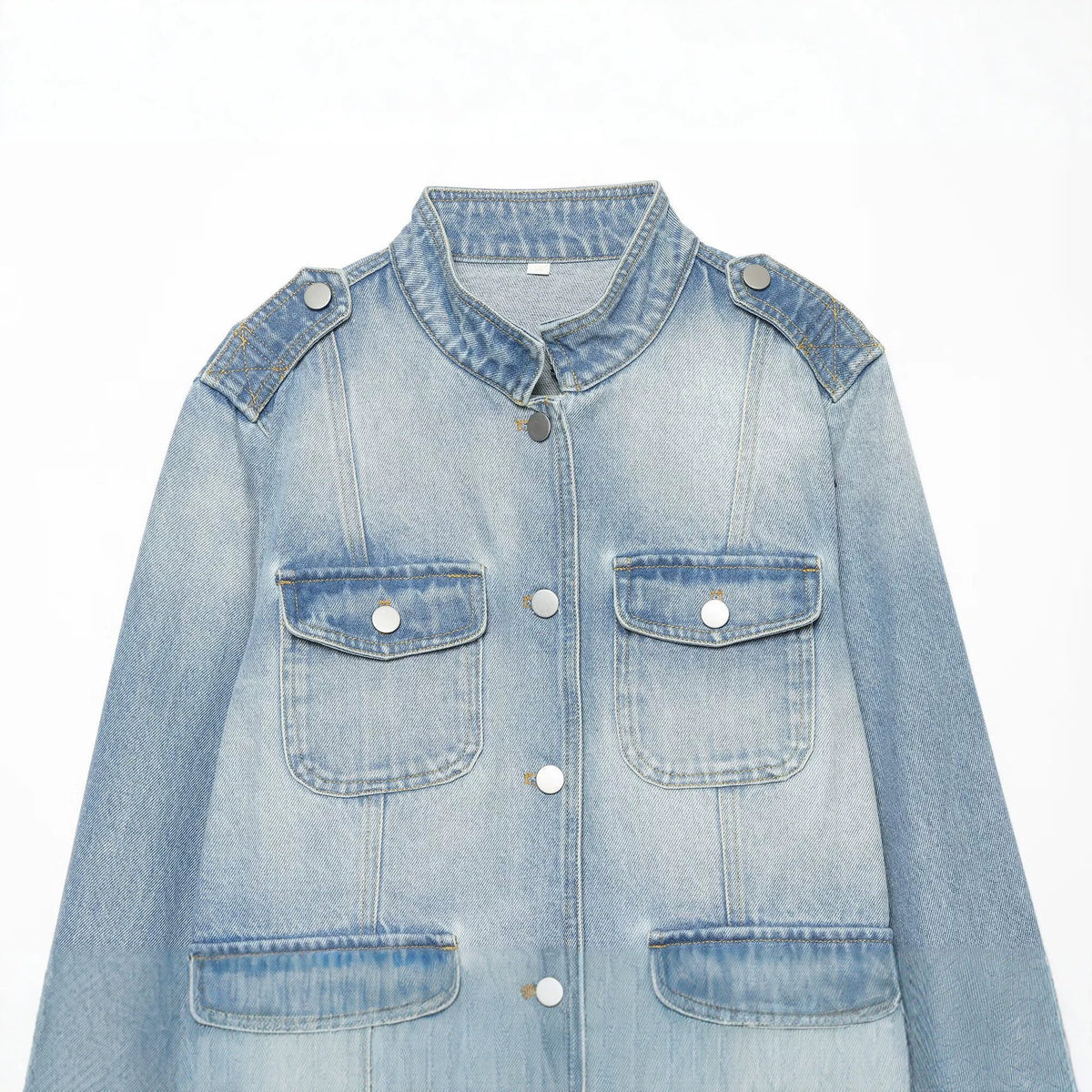 Button up stand collar denim jacket for women | MuddyStock Originals