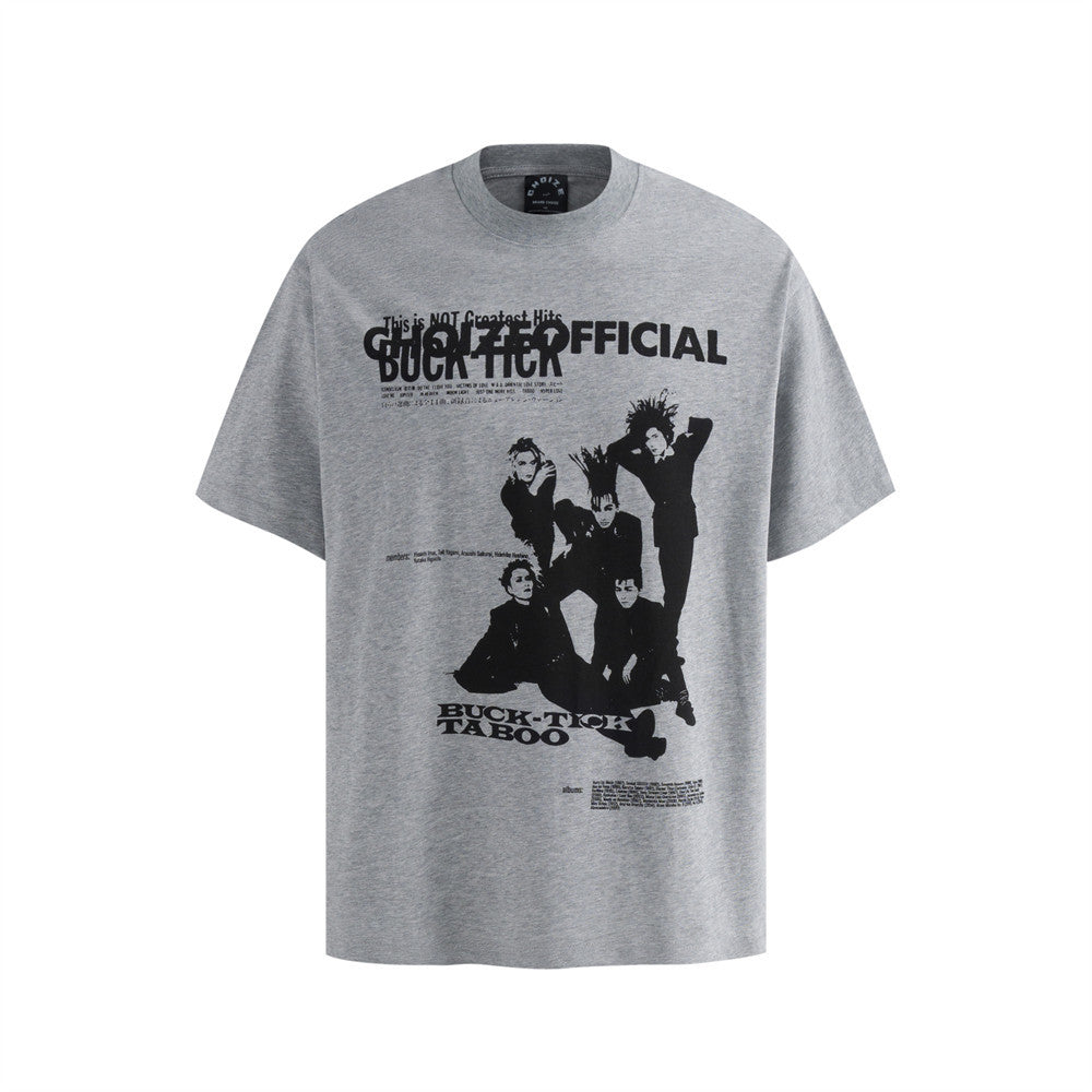 Rap rock character printed short sleeved t-shirt