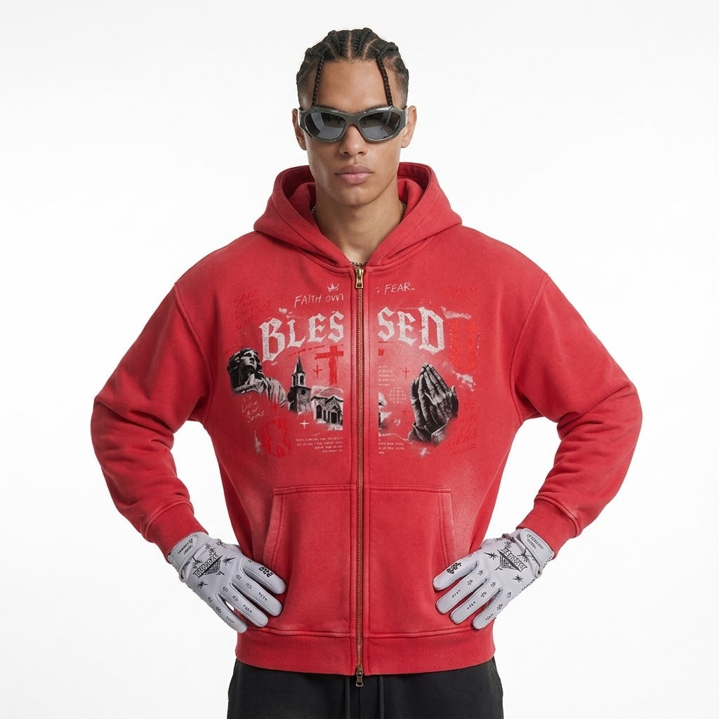 Sunfade Two-way Zipper Boxy Fleece Hoodie For Men | MuddyStock Originals