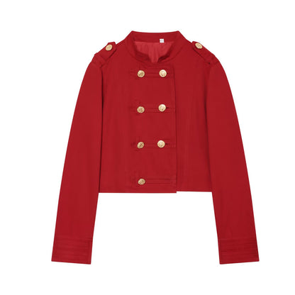 Long sleeved round neck short slim fit jacket for women | MuddyStock Originals Red