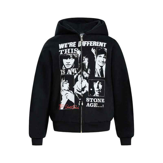 Vintage Band Portrait Print Zip-up Hoodie For Men | MuddyStock Originals Black MuddyStock