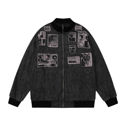 European And American Style Character Patch Stand Collar Jacket For Men And Women MuddyStock null