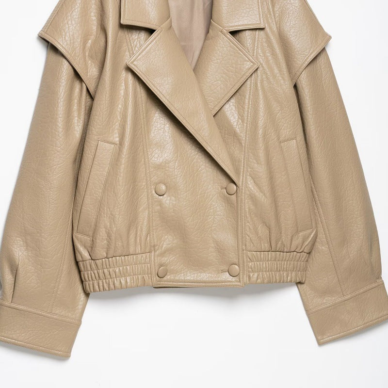 Women's Autumn Retro Lychee-Grain Leather Bomber Jacket Coat All Products