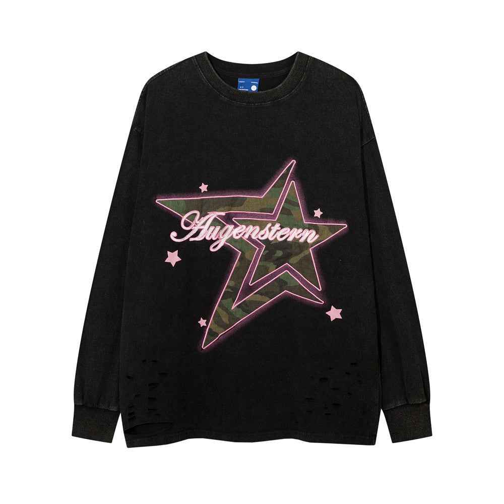 Women's Ripped Long Sleeved T-shirt Black MuddyStock