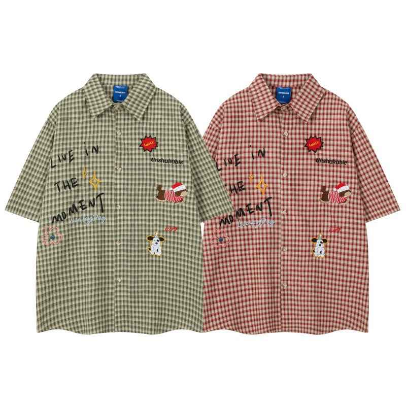 Childhood cartoon embroidered loose short sleeved shirt for men | MuddyStock Originals eprolo