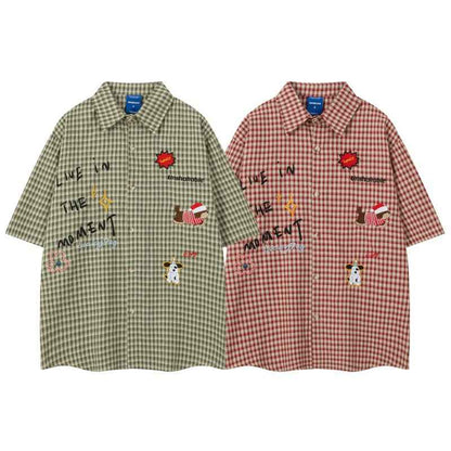 Childhood cartoon embroidered loose short sleeved shirt for men | MuddyStock Originals eprolo