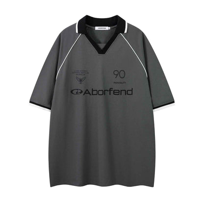 Letter Print Turn-Down Collar Short Sleeve T-Shirt For Men | MuddyStock Originals MuddyStock