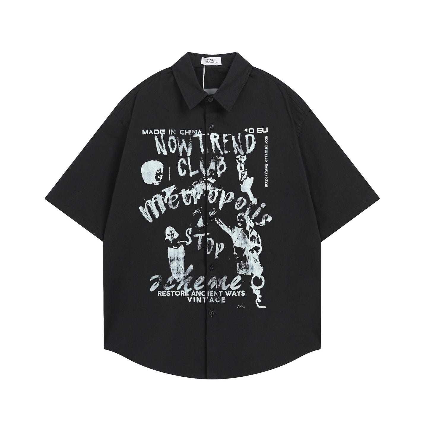 Antique character printed short sleeved shirt for men and women | MuddyStock Originals Black