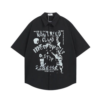 Antique character printed short sleeved shirt for men and women | MuddyStock Originals Black