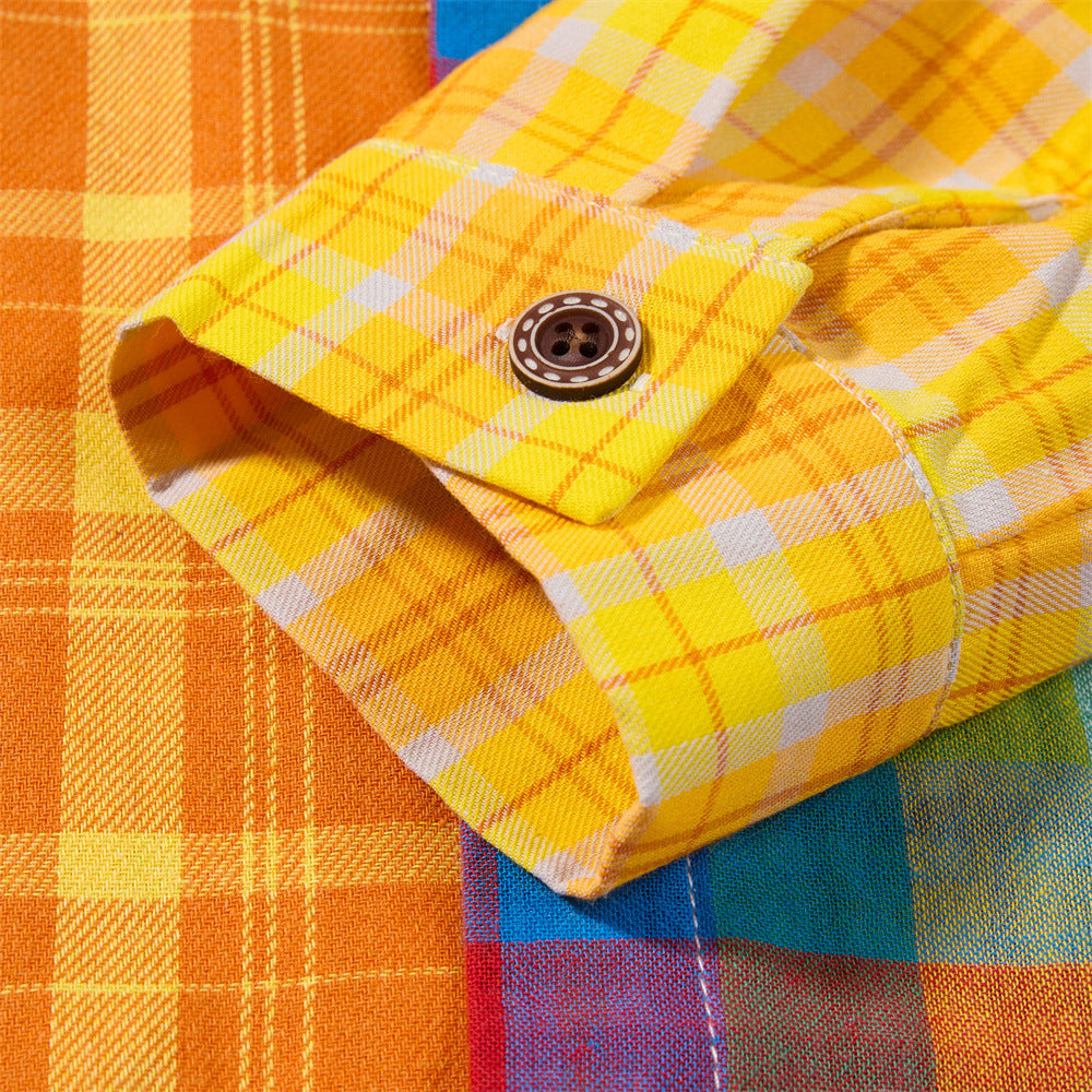 Hip Hop Irregular Color-Block Plaid Long Sleeve Collared Shirt For Men And Women | MuddyStock Originals
