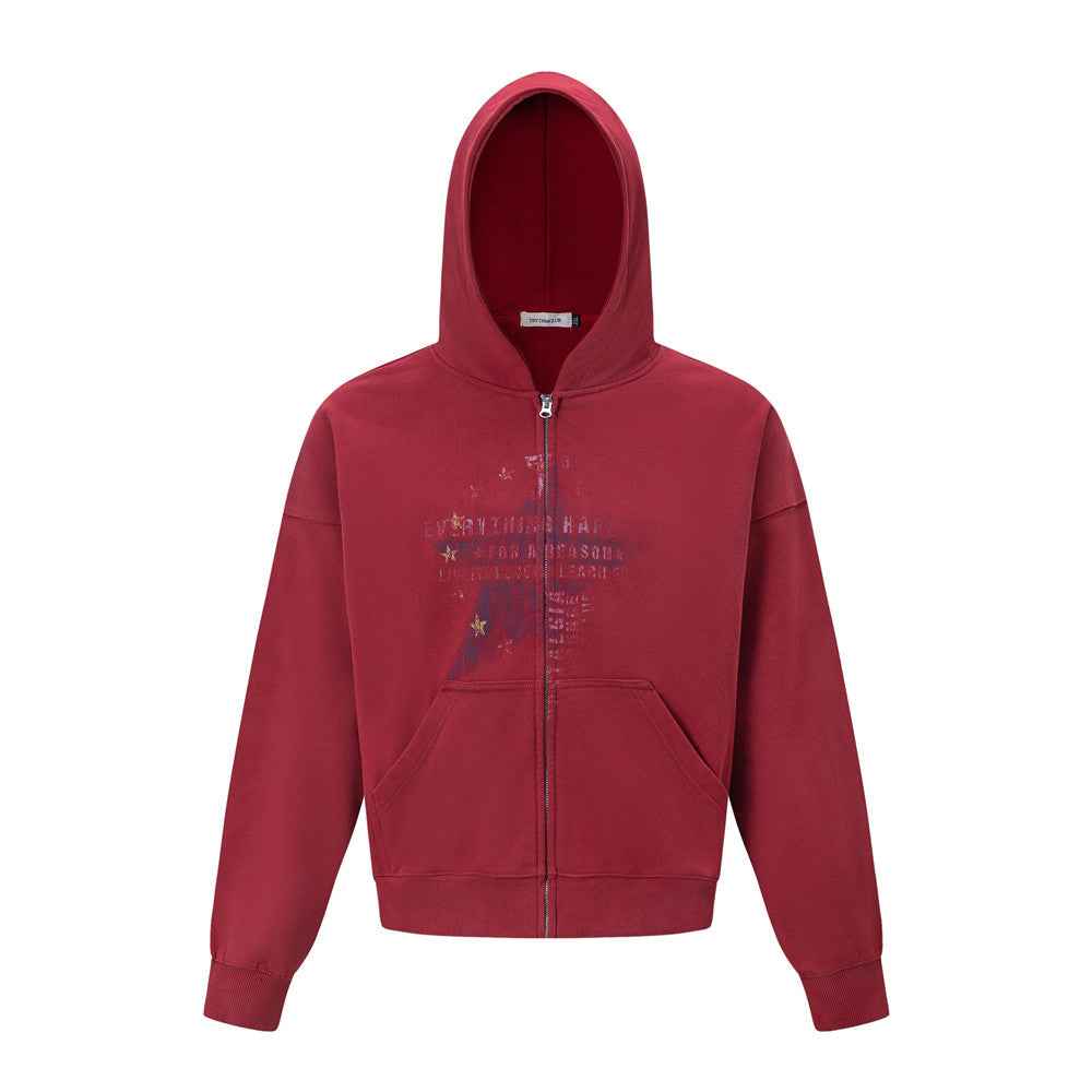 Five pointed star printed loose hoodie for men | MuddyStock Originals