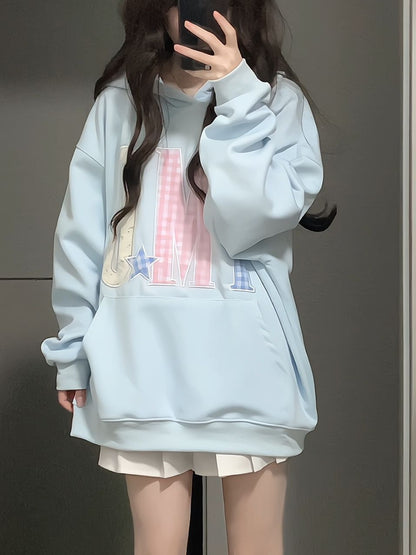 Women's Letter Embroidered Star Hoodie | MuddyStock Originals Light blue (thin style) eprolo