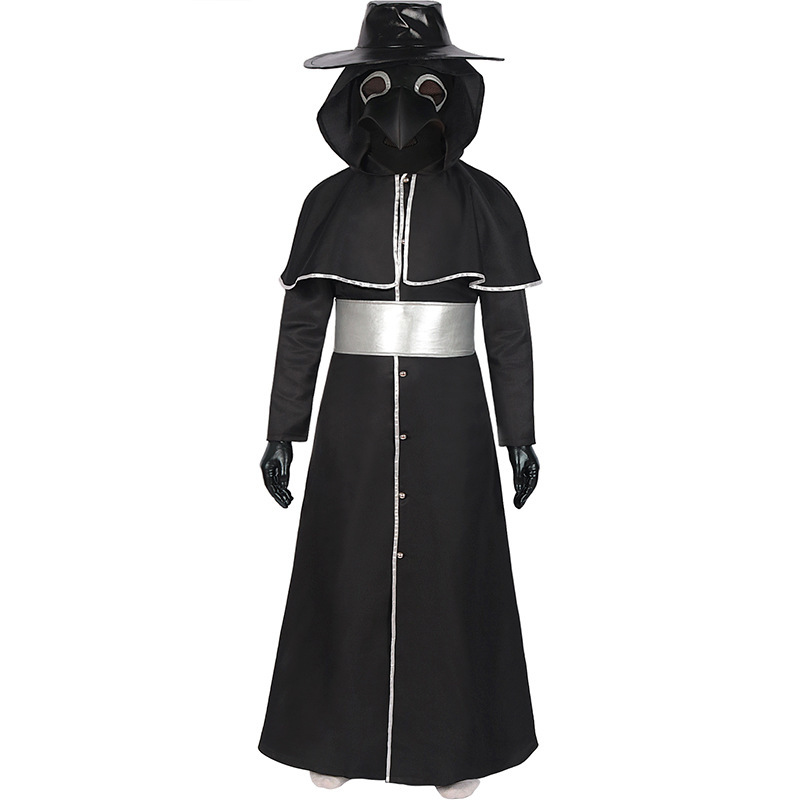Medieval Steampunk Crow Dark Style Costume with Long Beak Mask For Halloween