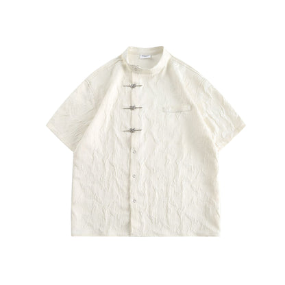 Short sleeved metal button men's shirt T-shirt