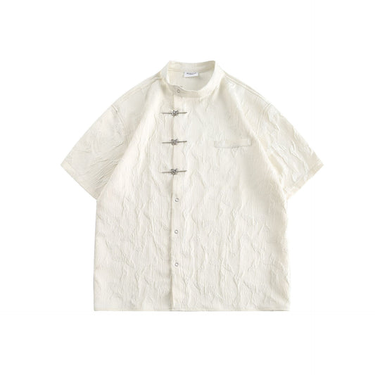 Short sleeved metal button men's shirt T-shirt