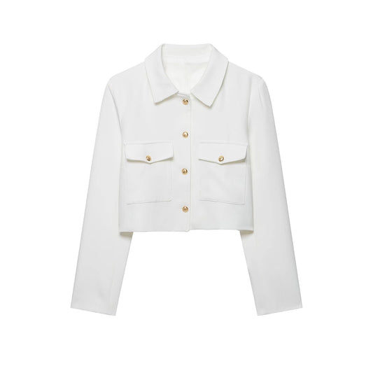 Pocket jacket slimming women's casual lapel jacket White