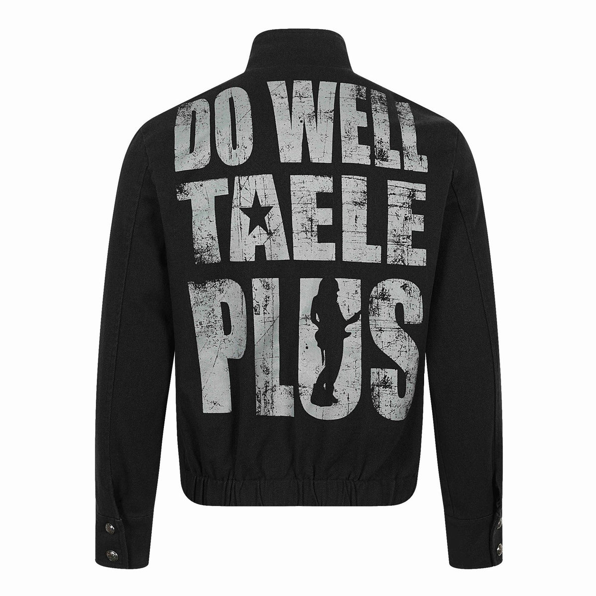Rock Print Metal Snap Button Decorated Stand Collar Jacket