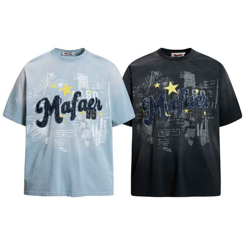 Hip hop star letter printed short sleeved T-shirt for men and women | MuddyStock Originals