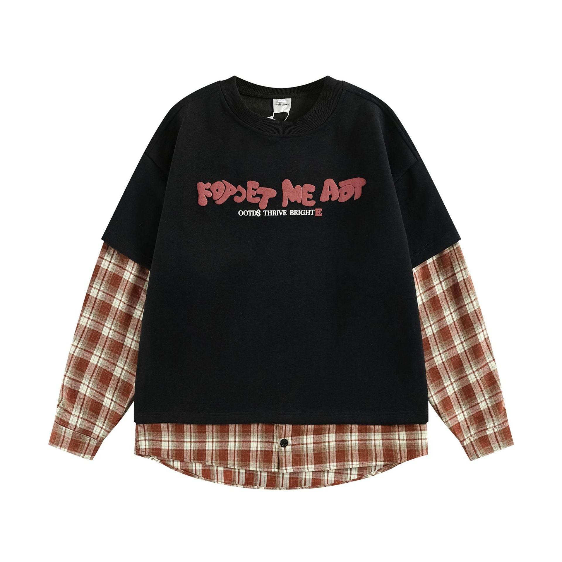 Plaid Splicing Fake Two-Piece Loose Hoodie For Men And Women| MuddyStock Originals Black MuddyStock