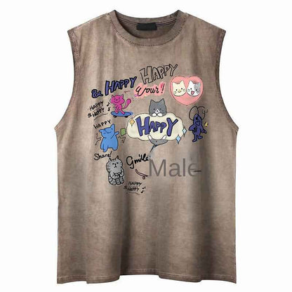 Printed Cotton Tank Sleeveless Loose T-Shirt for Men and Women | MuddyStock Originals Khaki MuddyStock