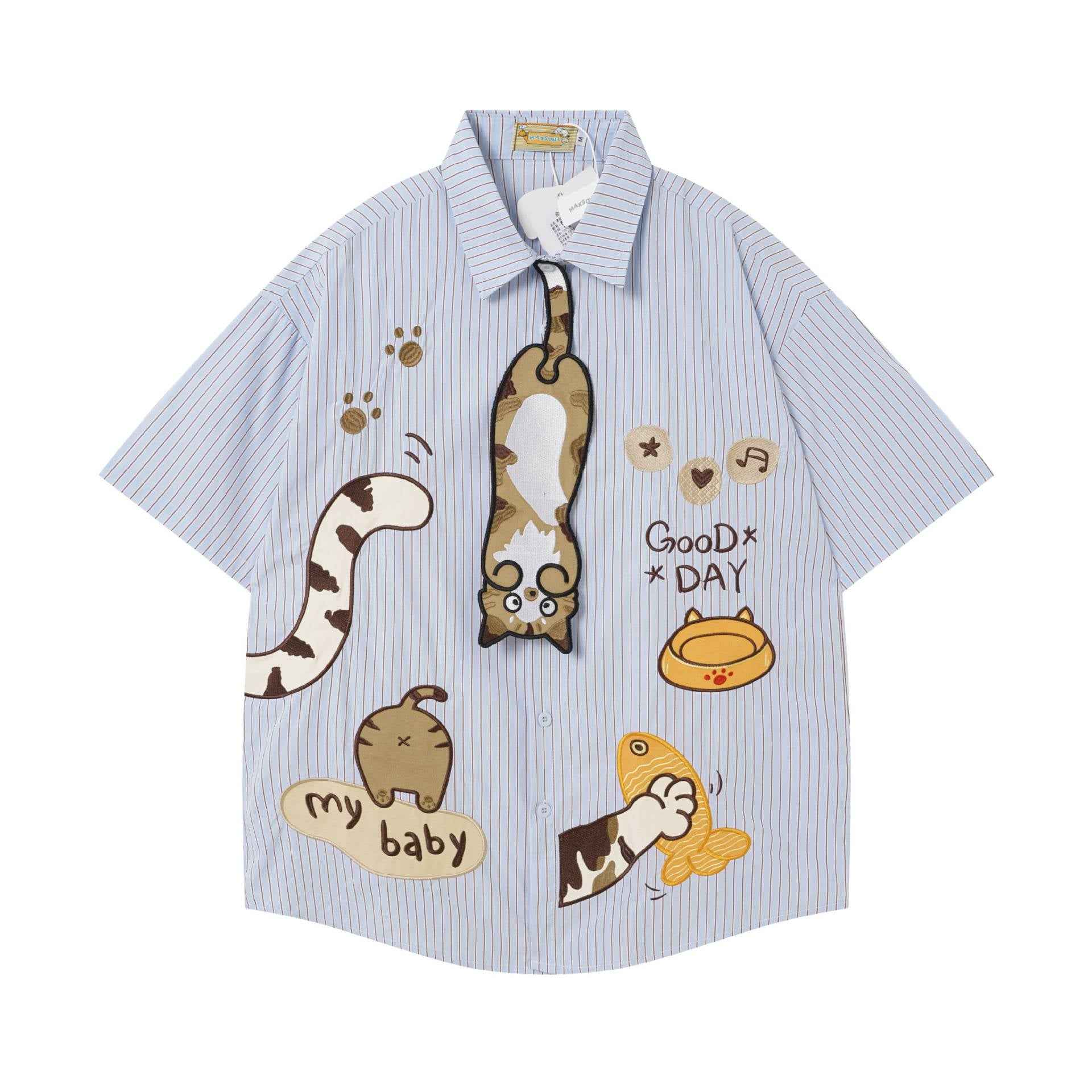 Cat Fishing Cartoon Design Short Sleeve Shirt For Women | MuddyStock Originals