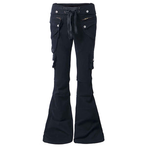 Irregular strap low waisted jeans for women | MuddyStock Originals Black