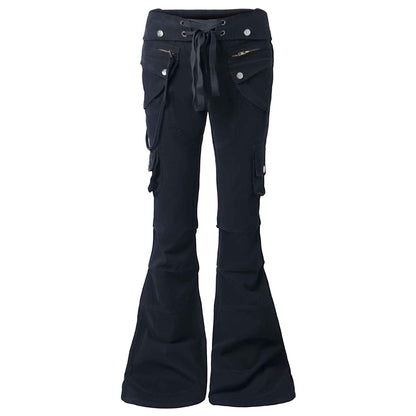 Irregular strap low waisted jeans for women | MuddyStock Originals Black
