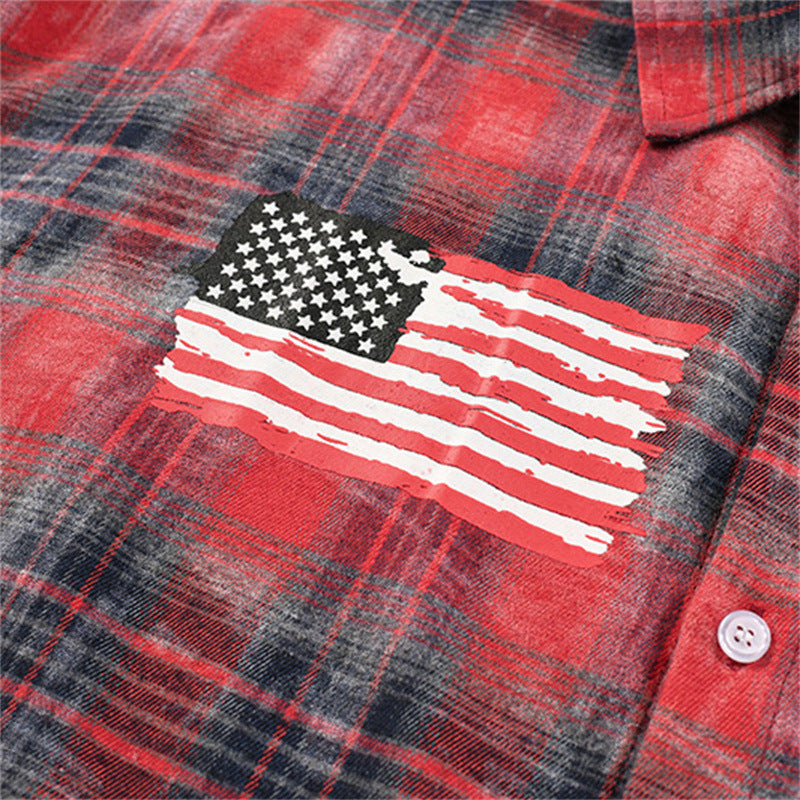 Vintage Washed Plaid Long Sleeve Lapel Casual Men's Shirt
