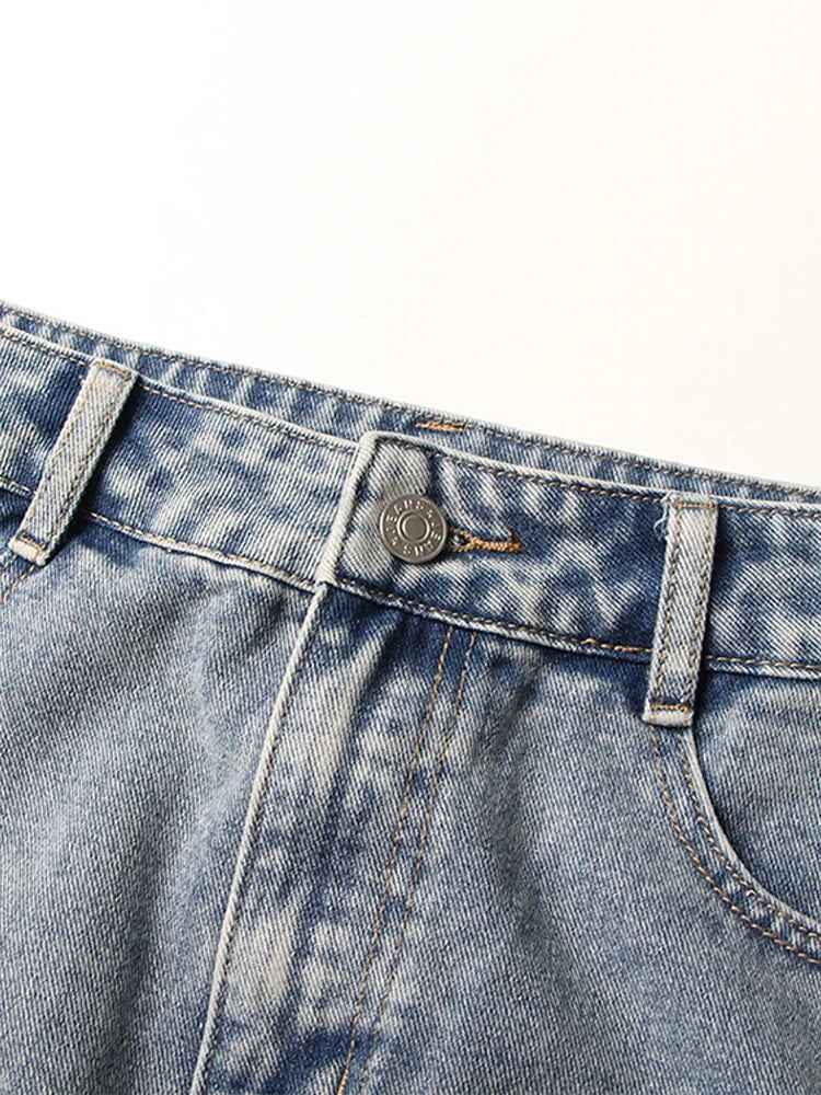 Patchwork Denim Hollow A-line High Waist Button Bottom Skirt | MuddyStock Originals