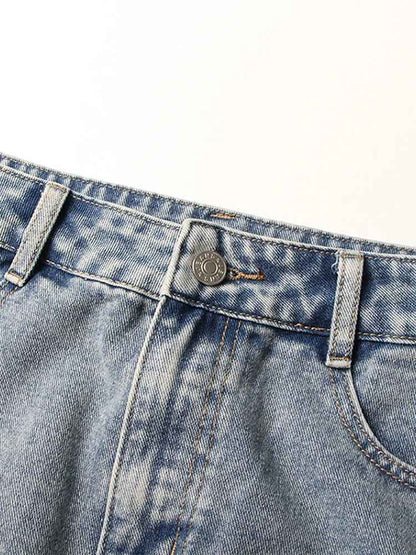 Patchwork Denim Hollow A-line High Waist Button Bottom Skirt | MuddyStock Originals