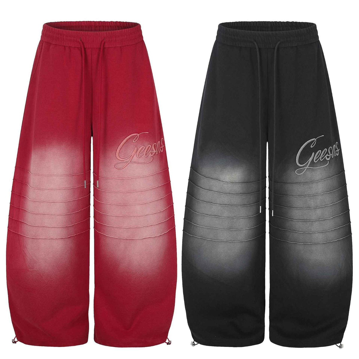 Gradient Distressed Pleated Letter Drawstring Wide Leg Sweatpants For Women | MuddyStock Originals