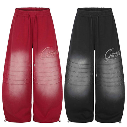 Gradient Distressed Pleated Letter Drawstring Wide Leg Sweatpants For Women | MuddyStock Originals