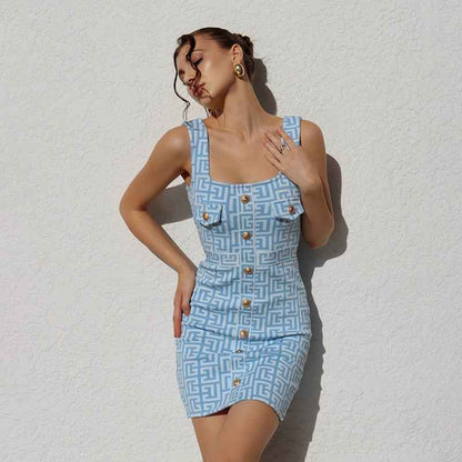 Printed Short Tank Top Skirt | MuddyStock Originals blue
