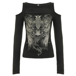 Wings printed long sleeved top for women | MuddyStock Originals Black