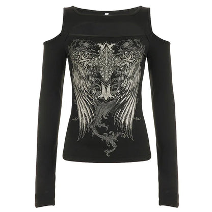 Wings printed long sleeved top for women | MuddyStock Originals Black eprolo