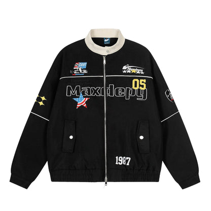 Embroidered racing jacket for men and women | MuddyStock Originals Black MuddyStock