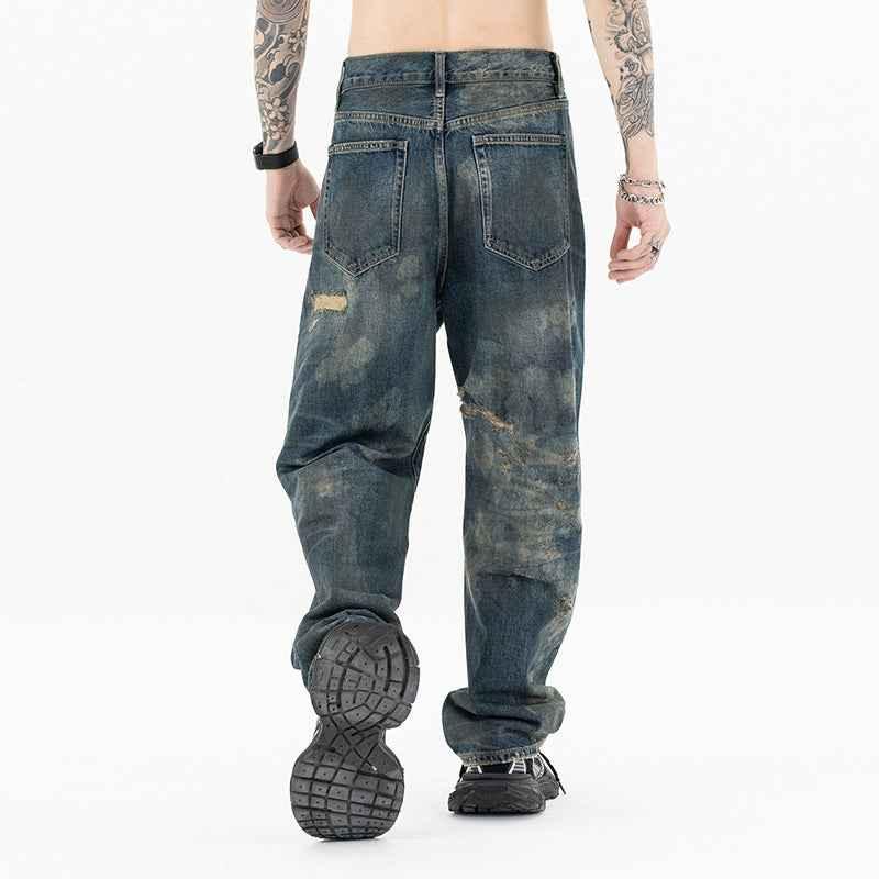Men's High-End Distressed and Slashed Design Straight Jeans | MuddyStock Originals