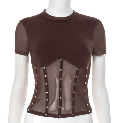 Women's Summer Round Neck Short Sleeve Top | MuddyStock Originals Brown MuddyStock