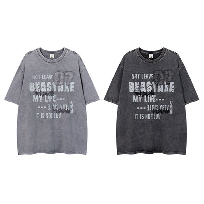 Washed Vintage Black Short Sleeve T-Shirt For Men And Women MuddyStock