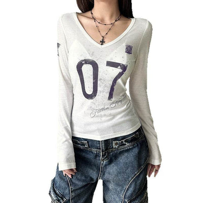 V-neck Printed Long-sleeved Top For Women | MuddyStock Originals MuddyStock