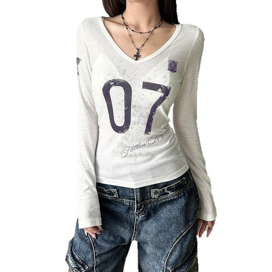 V-neck Printed Long-sleeved Top For Women | MuddyStock Originals MuddyStock