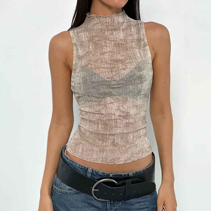 Half high neck sleeveless top for women | MuddyStpck Originals Khaki MuddyStock