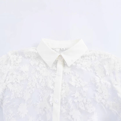 Flip collar see through loose and versatile shirt top for women | MuddyStock Originals MuddyStock