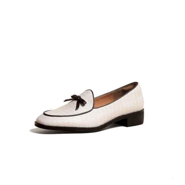 Women Round Toe Casual Bow-knot Low Heel Loafers White